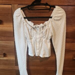 Free People Cream Textured Blouse